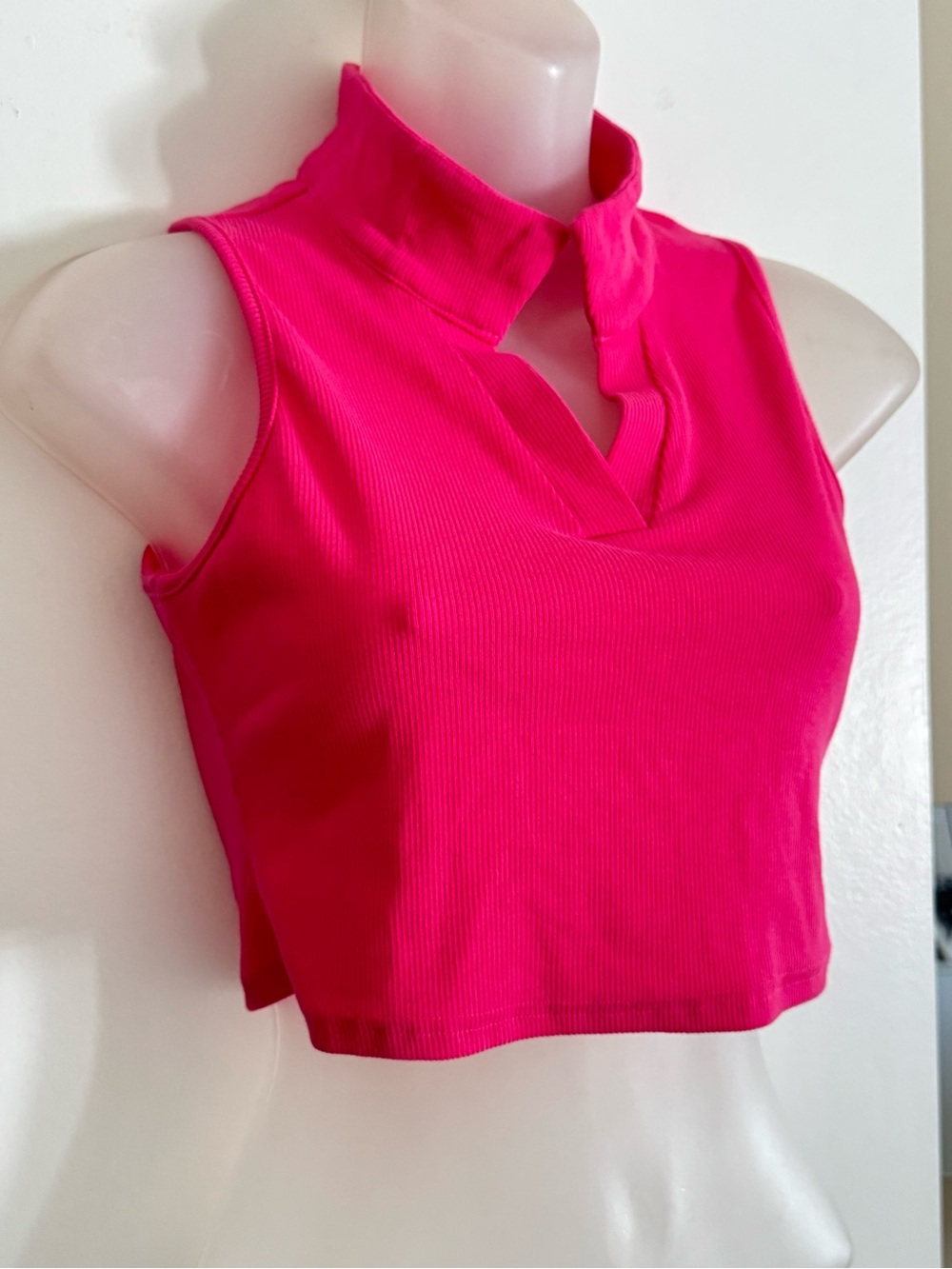 Sleeveless Mock Neck Crop Top - Hot Pink